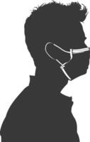 silhouette man using face mask black color only vector