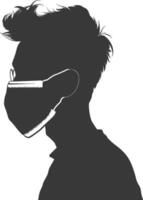 silhouette man using face mask black color only vector