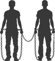 silhouette man slave with shackle full body black color only vector