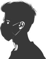 silhouette man using face mask black color only vector