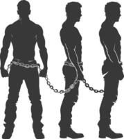 silhouette man slave with shackle full body black color only vector
