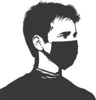 silhouette man using face mask black color only vector