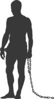 silhouette man slave with shackle full body black color only vector