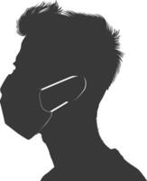 silhouette man using face mask black color only vector