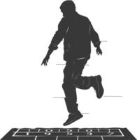 silhouette man playing hopscotch game full body black color only vector