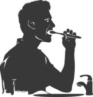 silhouette man brushing his teeth in front of the sink black color only vector