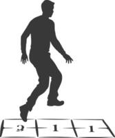 silhouette man playing hopscotch game full body black color only vector