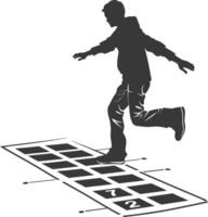 silhouette man playing hopscotch game full body black color only vector