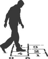 silhouette man playing hopscotch game full body black color only vector