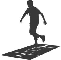 silhouette man playing hopscotch game full body black color only vector
