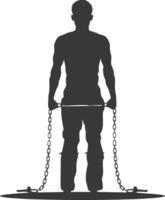 silhouette man slave with shackle full body black color only vector