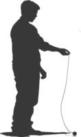 silhouette man playing yoyo game full body black color only vector