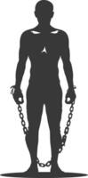 silhouette man slave with shackle full body black color only vector