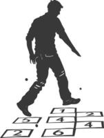 silhouette man playing hopscotch game full body black color only vector