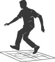 silhouette man playing hopscotch game full body black color only vector