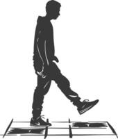 silhouette man playing hopscotch game full body black color only vector