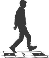 silhouette man playing hopscotch game full body black color only vector
