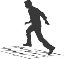 silhouette man playing hopscotch game full body black color only vector