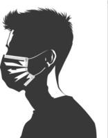 silhouette man using face mask black color only vector