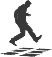 silhouette man playing hopscotch game full body black color only vector