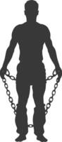 silhouette man slave with shackle full body black color only vector