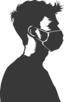 silhouette man using face mask black color only vector
