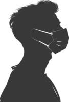 silhouette man using face mask black color only vector