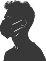 silhouette man using face mask black color only vector