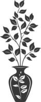 silhouette ornamental plants in vase full body black color only vector