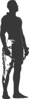 silhouette man slave with shackle full body black color only vector