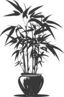 silhouette ornamental plants in pot full body black color only vector