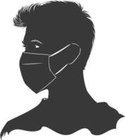 silhouette man using face mask black color only vector