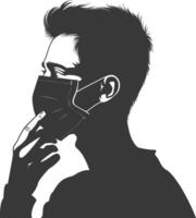 silhouette man using face mask black color only vector