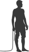 silhouette man slave with shackle full body black color only vector
