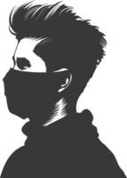 silhouette man using face mask black color only vector