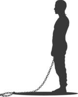 silhouette man slave with shackle full body black color only vector