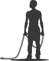 silhouette man slave with shackle full body black color only vector