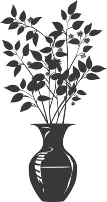 silhouette ornamental plants in vase full body black color only