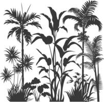silhouette several types of ornamental plants black color only vector