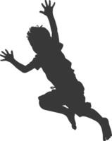 silhouette falling little boy falling from a great place black color only vector