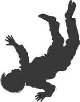 silhouette falling little boy falling from a great place black color only vector