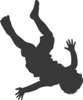 silhouette falling little boy falling from a great place black color only vector