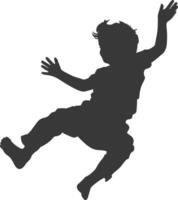 silhouette falling little boy falling from a great place black color only vector