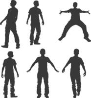 silueta flotante hombre con poses lleno cuerpo negro color solamente vector