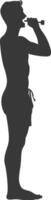 silhouette man brushing teeth full body black color only vector