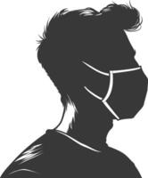 silhouette man using face mask black color only vector