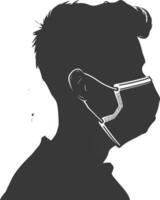 silhouette man using face mask black color only vector