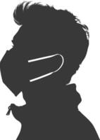 silhouette man using face mask black color only vector