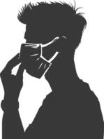 silhouette man using face mask black color only vector
