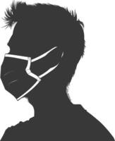 silhouette man using face mask black color only vector